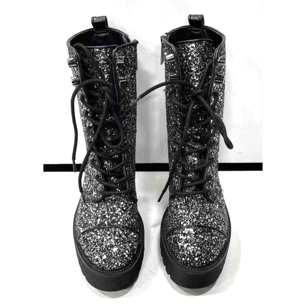 Michael Kors Bryce Glitter Platform Combat Boots 5M NWT Sparkly Festival Goth